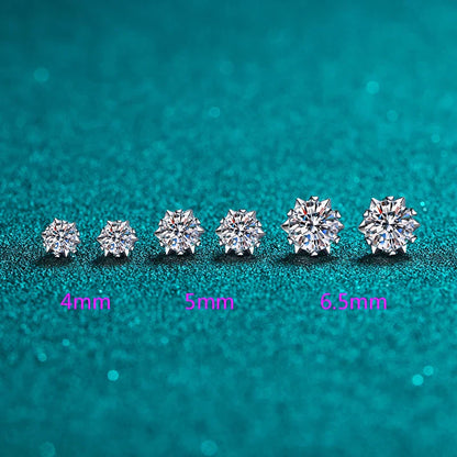 Moissanite Stud Earrings 1CT 2CT White Gold Plated Sterling Silver D VVS1 Lab Diamond Snowflake Ear Studs For Women