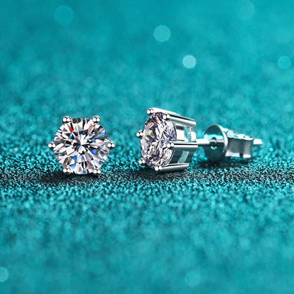 Moissanite Earrings Screw Stud Sterling Silver D VVS1 Lab Diamond with GRA Classic 6 Claws Round Ear Studs For Women