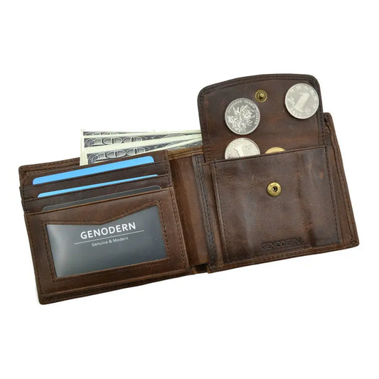 Portefeuilles Homme en Cuir de Vachette avec Porte-Monnaie, Portefeuille Vintage pour Homme Blocage RFID en Cuir Véritable avec Porte-Cartes