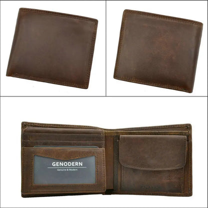Cow Leather Men Wallets with Coin Pocket Vintage Male Purse RFID Blocking Genuine Leather Men Wallet with Card Holders