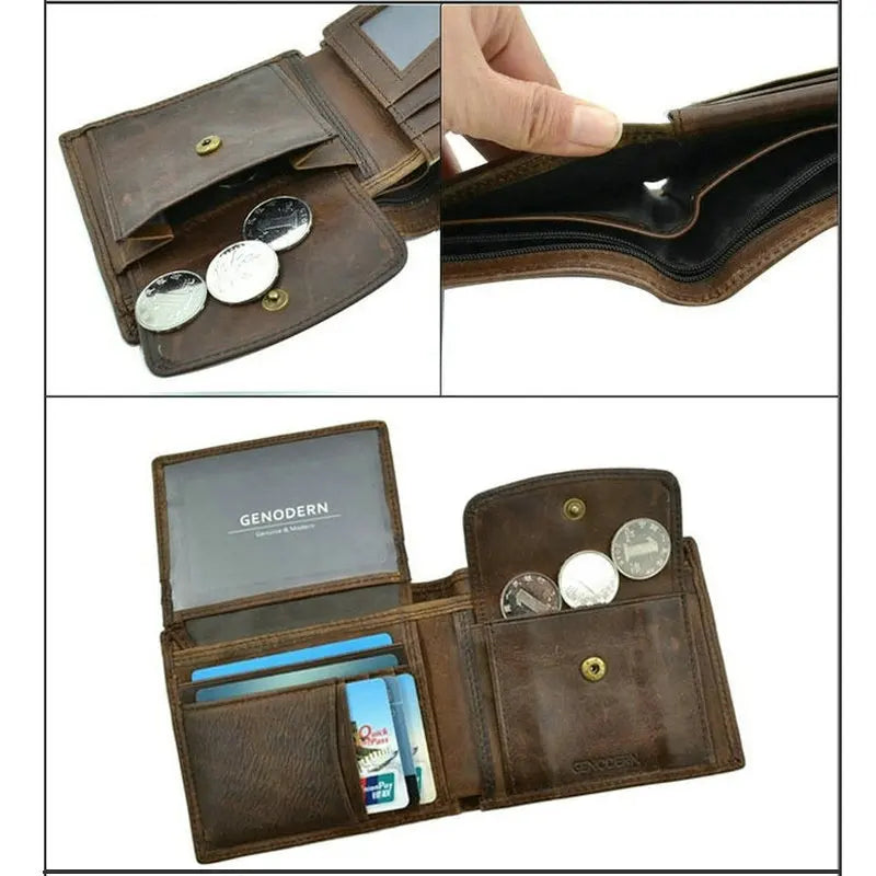 Cow Leather Men Wallets with Coin Pocket Vintage Male Purse RFID Blocking Genuine Leather Men Wallet with Card Holders