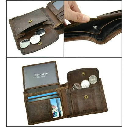 Cow Leather Men Wallets with Coin Pocket Vintage Male Purse RFID Blocking Genuine Leather Men Wallet with Card Holders