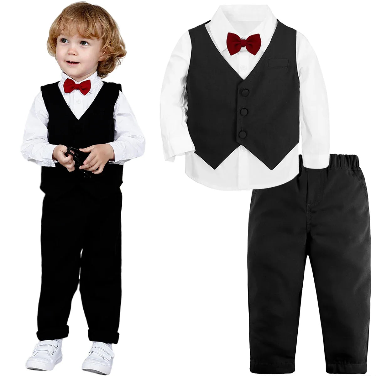 Baby Wedding Outfit Boy Toddler Baptism Suit Kids Birthday Party Easter Gift Clothes Infant Gentleman Xmas Clothing Set 3PCS
