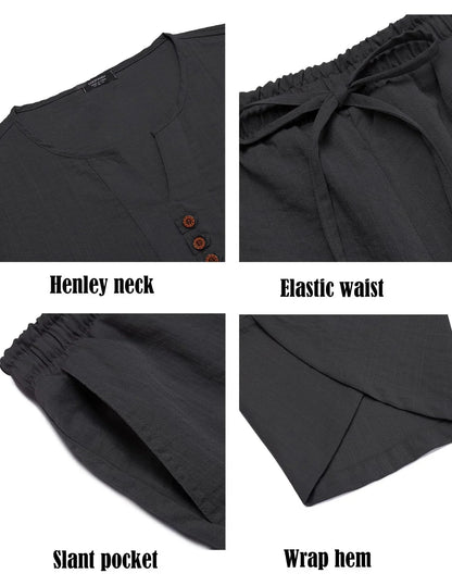 Summer Cotton Linen Shirt Set Men's Casual Outdoor 2-Piece Suit Andhome Clothes Pajamas Comfy Breathable Beach Short Sleeve Sets