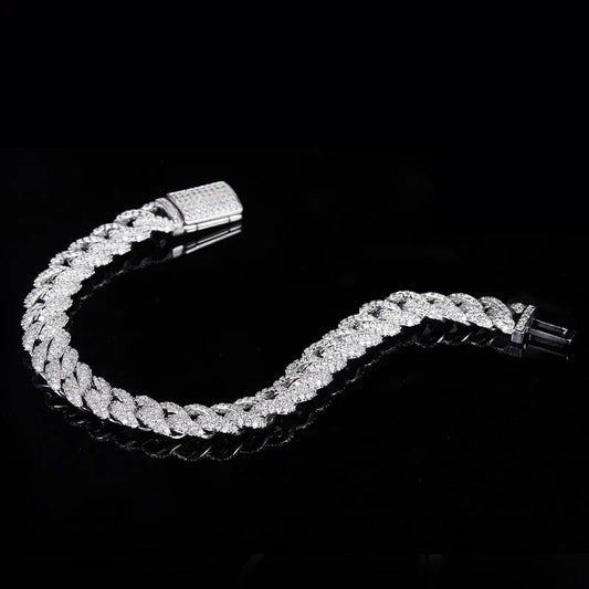 Bracelet cubain hip-hop Moissanite pour hommes 6 mm 8 mm entièrement diamanté avec GRA Argent sterling 925 Chaîne pour adolescentes