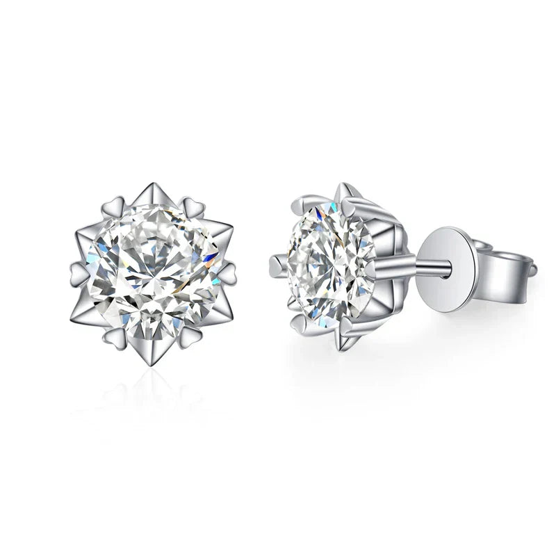 Moissanite Stud Earrings 1CT 2CT White Gold Plated Sterling Silver D VVS1 Lab Diamond Snowflake Ear Studs For Women