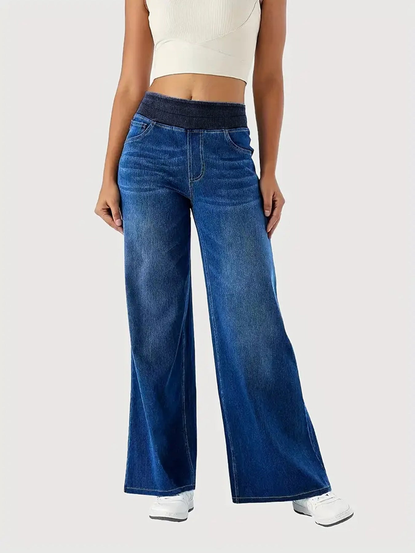 Jeans for Woman Y2k Jeans Baggy Jeans Stretchy Fabric Loose Straight Leg Ribbed Waist Design Modern Trousers Urban Fashion