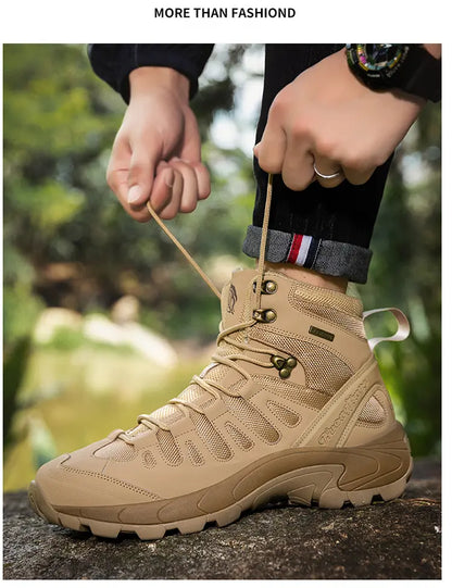 Summer Fashion Men Boots Outdoor Leather Boots Breathable Combat Boots Plus Size 46 Desert Boots Walk Shoes Autumn