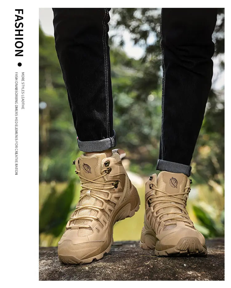 Summer Fashion Men Boots Outdoor Leather Boots Breathable Combat Boots Plus Size 46 Desert Boots Walk Shoes Autumn
